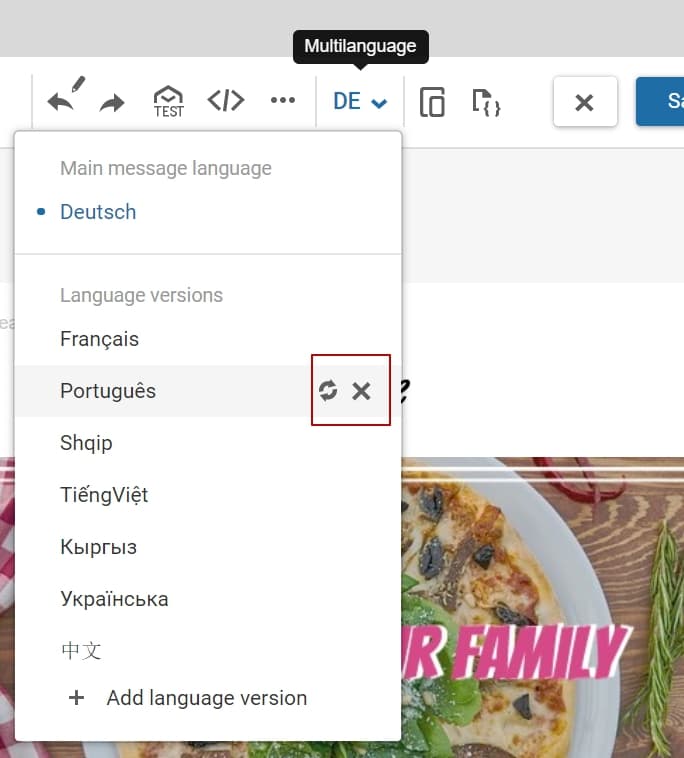 To switch between languages, use the drop-down list