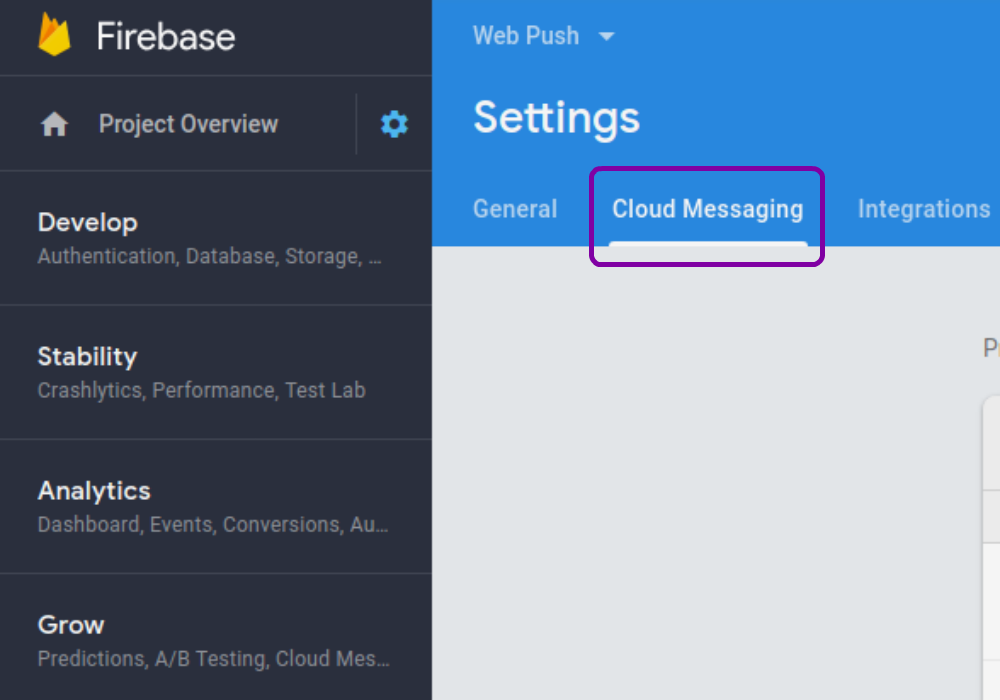 The Cloud Messaging tab