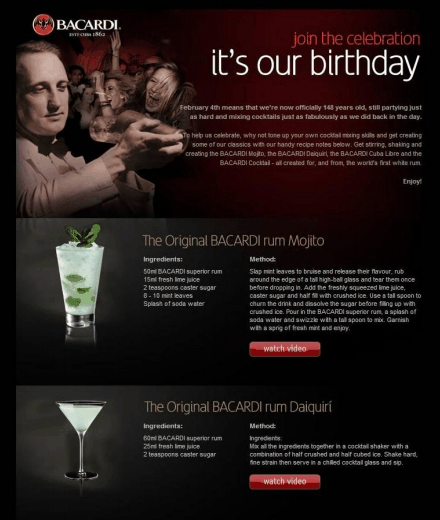 Your company's birthday in an email campaign